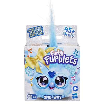 Hasbro Furby Furblets SNO-Way Holiday Edition Mini Friend, 45+ Sounds, Holiday Music, Speaks Only Furbish, Electronic Plush Toys For Girls & Boys, Interactive Pets, Blue & White, 6+