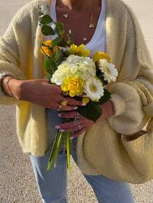 Cardigan tricoté ample et ample à épaules tombantes, couleurs vives, décontracté et énergique, pull d'automne/hiver, Noël, pull de Noël, Nouvel An - Jaune citron - Voir 6