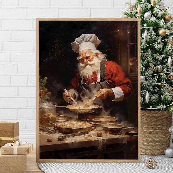 1pc, Canvas Wall Art, Framed Christmas Wall Decor, Vintage Santa Kitchen Art, Christmas Food, Rustic Restaurant Decor, Christmas Home Decor, Minimalist Wall Decor, Modern Art, Contemporary Home Decor, Living Room Wall Decor, Art, Room Decor, Dorm Decor, Bedroom Decor, Bathroom Decor, Home Decor, Office Decor, Vintage Christmas Poster, Dining Room Decor, Aesthetic Art, Gift For Friends, Housewarming Gift, Party Decor