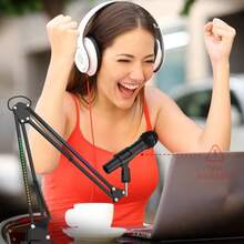 麦克风支架，Arabest 悬挂式剪刀臂麦克风支架金属材质桌面，适用于录音棚录音、现场视频直播、在线唱歌，适合生日礼物、圣诞节礼物、万圣节礼物、完美礼物、文具、减压球、毛绒玩具、旅行玩具、课堂减压玩具、沐浴玩具 - 黑色 - 查看 5