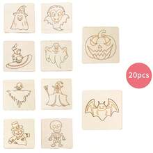 Juego de 20 plantillas de pintura de madera con temática de Halloween, que incluye 12 lápices de colores y 1 hoja de pegatinas perforadas, adecuado para manualidades - Plantillas de pintura DIY, que incluyen diseños como calabazas, fantasmas, esqueletos y pequeños diablos - Adecuado para decoración del hogar, regalos hechos a mano para Halloween y proyectos creativos!