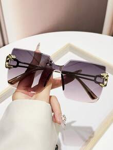 1pc Retro Personalized Fashion Gradient PC Lens Rimless Lightweight Luxury Fashion Glasses - Multicolor - View 10