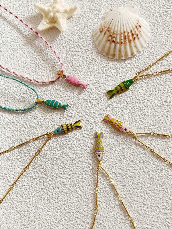 Elegancki naszyjnik ze stali nierdzewnej z kolorowym wisiorkiem w kształcie ryby, metalowy łańcuszek na lince dla kobiet, prosta biżuteria na prezent