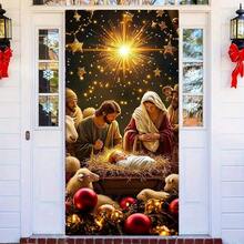 علم الباب ثنائي الأبعاد، 1 قطعة خلفية حفلة عيد الميلاد الشرقية لتغطية باب الترحيب - علم بوليستر لعيد الشكر والميلاد ورأس السنة والمناسبات الخاصة - قطعة واحدة - مشاهدة 3