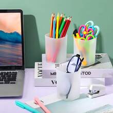 5个/10个磨砂透明笔筒，圆形文具收纳杯，办公桌及学习用品，塑料笔筒，家居收纳，铅笔盒，笔袋 - 彩色 - 查看 2
