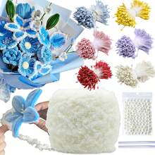 Pipe Cleaners For FlowersNafuXiaJJia 600 Pcs 6-Coloured Flower Stamens For Crafting,200 Pcs Pearls And 1 Roll Fluffy Yarn For Pipe Cleaners Crafting,Bouquet Accessories,Pipe Cleaner Flower Kit - 1 - 查看 1