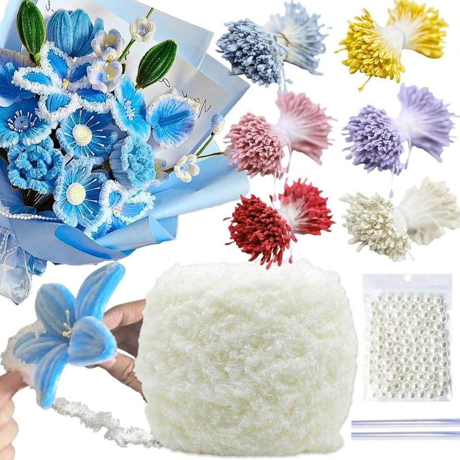 Pipe Cleaners For FlowersNafuXiaJJia 600 Pcs 6-Coloured Flower Stamens For Crafting,200 Pcs Pearls And 1 Roll Fluffy Yarn For Pipe Cleaners Crafting,Bouquet Accessories,Pipe Cleaner Flower Kit - 1 - 查看 1