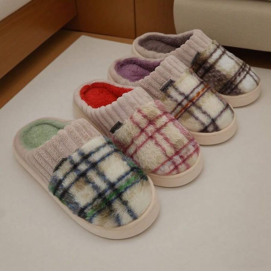 Autumn/Winter Plush Slip-On Slippers, Warm Indoor Couple House Slippers With Non-Slip Sole Insulation,Galentines,Puppy,Carnival,Party Decorations,Shoe,Spring Summer Picks,Brides Maid Gifts,Room,Bedroom Deccor,Bedroom Deccor,Beach,Travel,For Men,For Women,Vacation - Multicolor - View 1