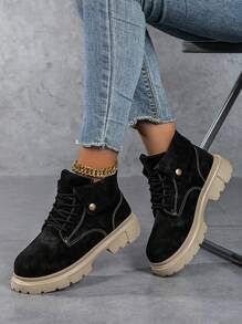 2025新款女鞋透气网眼时尚轻便厚底运动鞋，女鞋，女鞋，女式运动鞋，女士休闲鞋 - 黑色 - 查看 1