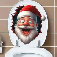 1 Piece Toilet Sticker, Christmas Broken Wall 3D Santa Claus Sticker, Toilet Cover Decorative Sticker, Toilet Cover Decorative Sticker, Toilet Cover Decal, Toilet Cover Sticker, Toilet Decoration Removable Sticker, Self-Adhesive Sticker, Home Decoration, Home Decoration