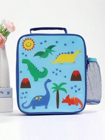 1pc Cartoon Planet & Dinosaur Insulated Lunch Bag, Portable Outdoor Picnic Lunch Box, Holiday Gift