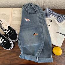男童牛仔裤，2025年春秋新款韩版，男女通用刺绣水洗柔软休闲长裤，