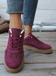 新款休闲运动鞋，时尚百搭仿麂皮系带女运动鞋，学生鞋 - 中紫紅色 - 查看 2