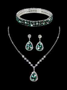 Sparkling Rhinestone Flap Clutch Bag/Party Bag, Elegant Pleated Handbag/Ball Gown Bag, Matching Rhinestone Jewelry Set: Pendant Necklace, Earrings, Bracelet, Suitable For Parties, Galas, Gatherings, Balls, Weddings, New Year And Other Occasions ,Wedding - Dark Green - View 5