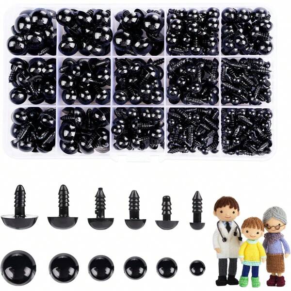 700 piezas de ojos de de plástico negro con arandelas, adecuados para animales de peluche y amigurumi de 6-14 mm, decoración de Halloween DIY
