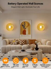 Battery Powered Wireless Wall Lamp, Rechargeable Gold Wall Light With Dimmable Bulb And Remote Control, 15 Color Changing Cordless Wall Sconce For Bedroom, Living Room, Hallway Decor