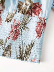 Áo trễ vai nữ, kiểu dáng thanh lịch, đơn giản, họa tiết hoa, tay dài, xếp ly, thắt eo giúp thon gọn, thích hợp cho các hoạt động hàng ngày, ở nhà, đi làm, dạo vườn, tụ họp, sân bay, tiệc cưới mùa hè, tiệc mùa xuân. - Màu xanh lam - Xem 4