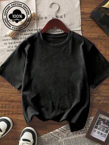 Boys' Cotton T-Shirt, Casual Printed Round Neck Short Sleeved T-Shirt, Student School Children's Clothing, Teenage Student Children's Clothing, Prepare Comfortable T-Shirts For Boys - 黑色 - 查看 1