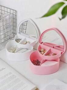 1pc Double-Layer Heart-Shaped Mirror Jewelry Storage Box, Women's Heart Makeup Organizer Box Suitable For Jewelry And Accessories Like Earrings, Rings, Necklaces, Multifunctional Desktop Storage Box, Gift For Girlfriend, Friend, Birthday, Christmas, Thanksgiving, Valentine's Day - View 2