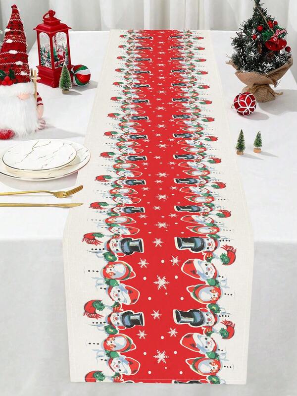 1pc Merry Christmas Snowman Table Runner, Cute Style Linen Xmas Decoration Tablecloth Suitable For Christmas Home Decor Winter Holidays Decor Farmhouse Decor Family Gatherings & Party Centerpieces