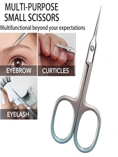 Precision Curved Stainless Steel Scissors - Multipurpose Beauty Tool, Suitable For Eyelashes, Nails And Makeup Care | Non-Slip Handle, Odorless; Essential For Shaping And Precise Cutting, Fashionable Metal Finish, Sharpened Curved Blades, Nail Trimming, Eyelash Styling, Streamlined Design, Durable Construction, For Salon Professionals And Home Users