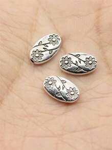 25pcs Oval Small Hole Flower Beads For DIY Crafts - Antique Silver - View 1