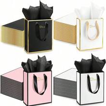 1 Pack Metallic Paper Gift Bag, 9x7x3.1 Inches, Welcome Gift, Thank You Gift Bag, Suitable For Bridal Shower, Wedding, Groomsmen, Bridesmaids, Graduation, Birthday, Retirement Party, Baby Shower, Holiday, Business, Shopping, Craft Decoration (Black, White, Gold)
