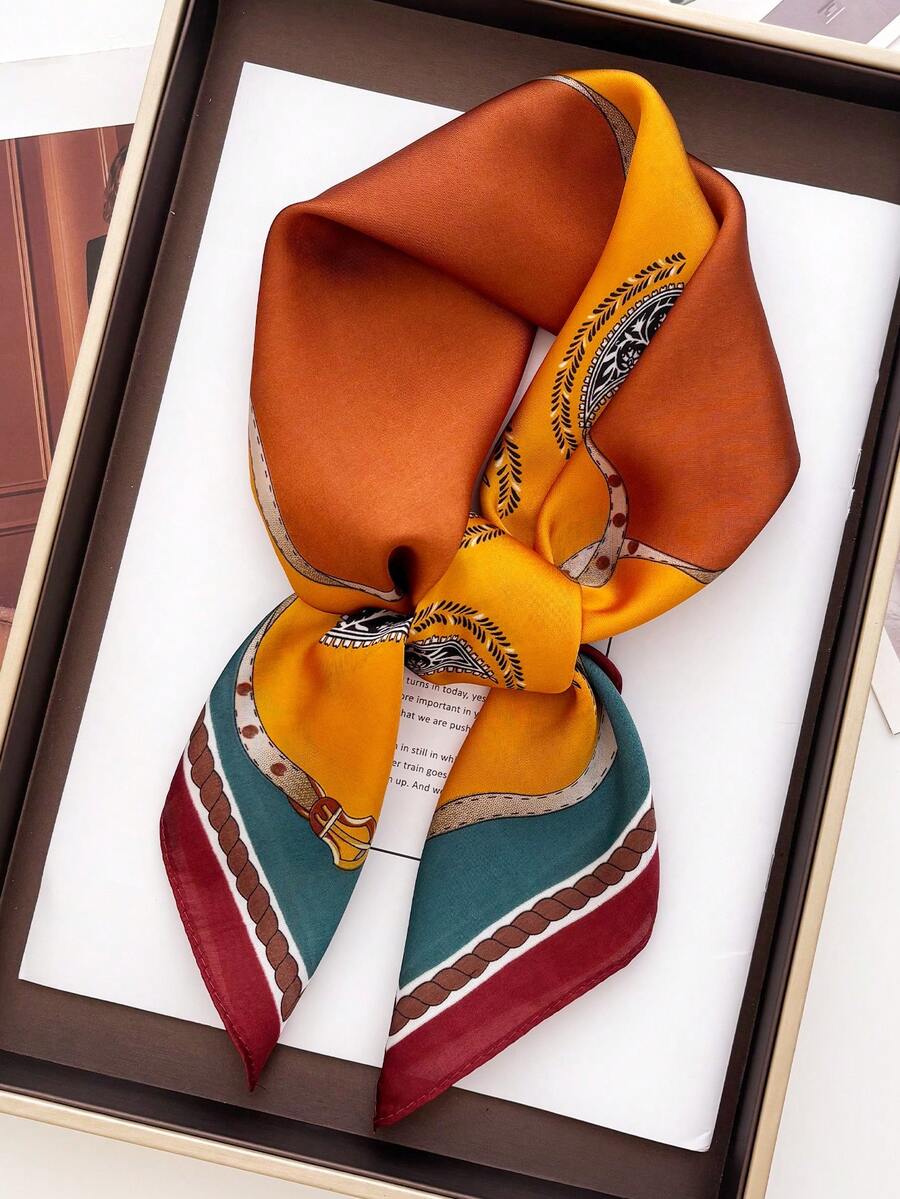 1件装女士春夏腰果印花方巾仿丝70小方巾披肩脖巾职业围巾保暖适合日常使用