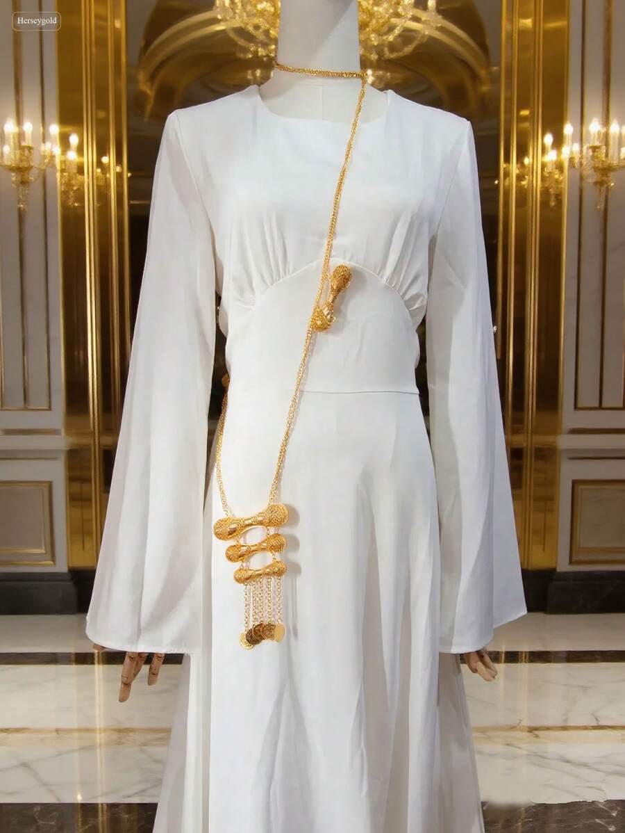 Herseygold 1 件土耳其库尔德新娘镀金肩链，阿拉伯硬币图腾女式服装链，奢华婚礼/节日配饰 - 金色 - 查看 1