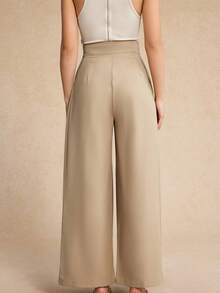 Pantaloni casual da donna a gamba dritta con tasche vere, tinta unita, alla moda, autunnali