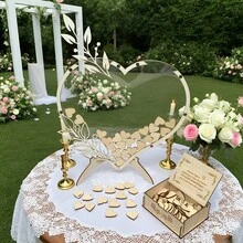 乡村风婚礼宾客签名册，配有木盒和60枚纪念币——非常适合周年纪念日、生日和特殊场合，用来收集真挚的祝福。 - 彩色 - 查看 7