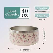 Dog Bowl Medium Breed - 4 Cup Non Slip Anti Rust, Insulated Metal Stainless Steel Dog Bowls - Spill Proof Heavy Duty - Water Bowl For Dogs, Dishwasher  (32 Oz, Floral Bow),13360810 - Pink - View 5
