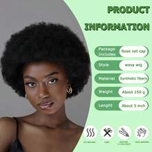 A Piece Synthetic Short African Fluffy Wig,Women's Large Elastic Soft Short Daily Party Wig For Party Halloween Daily Cosplay Wear