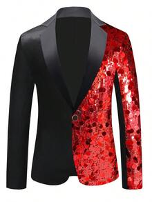Men's Shiny Sequin Blazer Jacket, Stage Performance & Nightclub Style - Red - View 1
