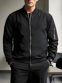 Stand Up Collar Jacket Men's Spring And Autumn New Simple Baseball Collar Jacket Men's Fashion Men's Top - Black - View 1