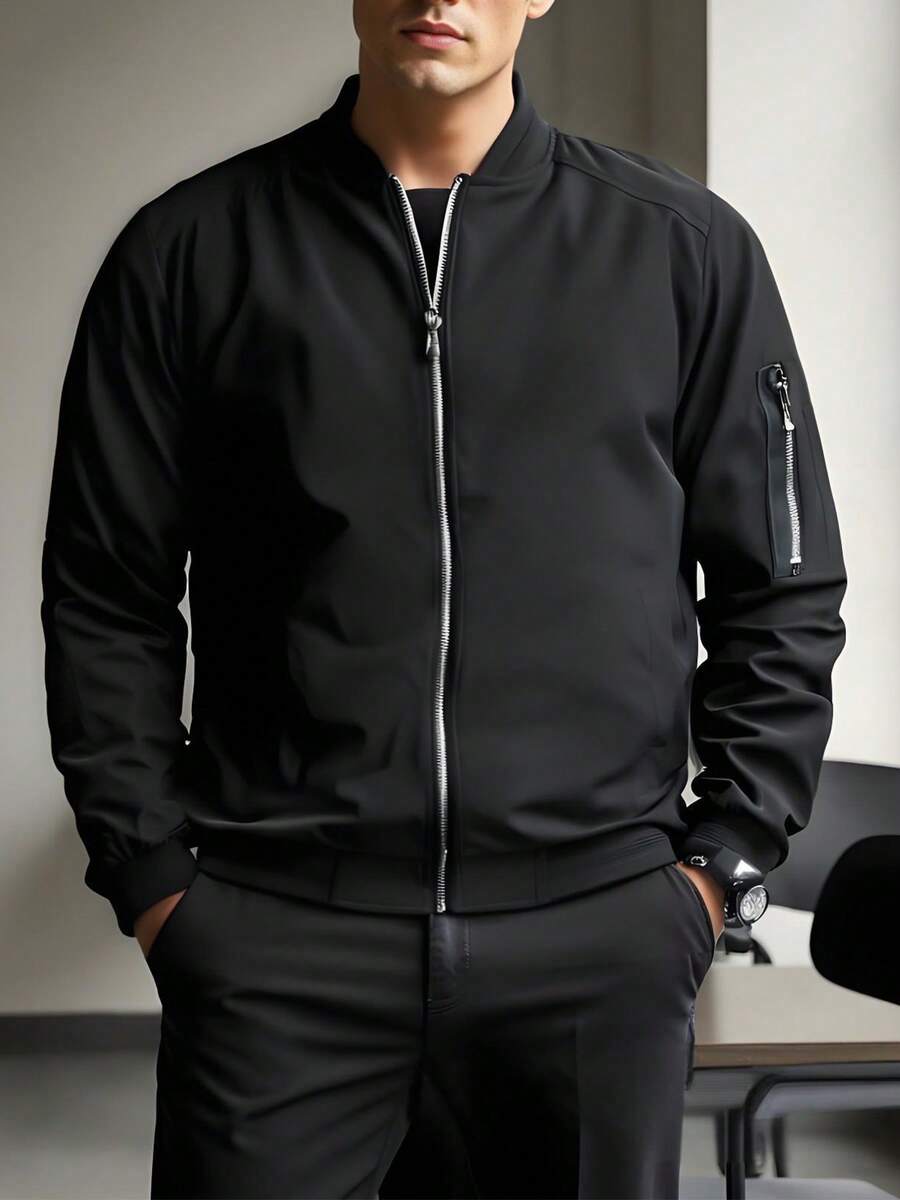 Stand Up Collar Jacket Men's Spring And Autumn New Simple Baseball Collar Jacket Men's Fashion Men's Top - Black - View 1