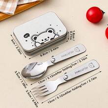 Portable Foldable Cutlery Set With Cute Cartoon Pattern, Reusable Travel Tableware Set, 304 Stainless Steel Folding Fork Spoon With Storage Box, Flatware Set For Student Adult Use In School, Office, Outdoor Camping, Picnic, Travel, Back To School - Multicolor - View 16