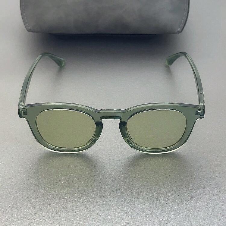 1pc Oval Small Frame Simple Stylish Fashion Glasses For Men (Suitable For Driving, Travel, Casual, Outdoor Sports, Daily Use) - Green Frame Green Film - View 2