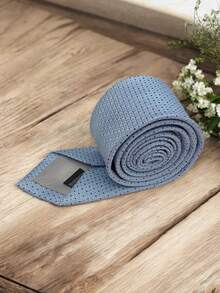 Luxury Men's Skinny Tie Polyester Silk Solid Color Polka Dots Slim Jacquard Groomsmen Tie - 淺藍色 - 查看 4