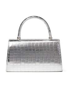 1pc Silver Crocodile Embossed PU Leather Women's Evening Bag, Decorated With Metal Beads, Suitable For Weddings, Parties, Galas And Other Occasions As Handbag/Shoulder Bag/Crossbody Bag - Silver - View 6