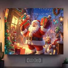 2D 1pc Santa Claus Christmas Party Backdrop With Reindeer And Gift Boxes - Christmas Celebration Theme, No Electricity Required, Suitable For Indoor Activities And Christmas Gatherings, Christmas Decoration