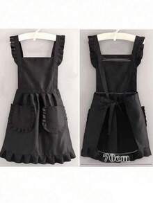 1pc Stylish Korean Apron, Waterproof And Stain Resistant, Apron Cute Lace Skirt Apron,Black Stain Resistant Apron,Sleeveless Apron,For ,Home, Kitchen,Nail Shop,Cooking, Baking, Nail Salon, Women Work Uniform,Coffee Smock,Home Cooking Clean Sleeveless Bib Apron