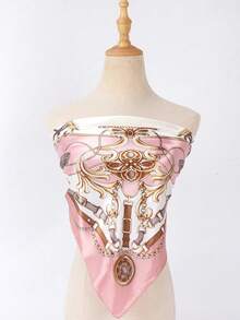 1pc Women's Light Pink Printed Satin Square Scarf, Fashionable Outdoor Headband Or Hair Scarf Suitable For Spring/Summer Season Bandana,Hair Band,Head Band Ideal For Dressing Up Your Look Winter Fall  Paisley    Boho    Polyester - 粉色 - 查看 8