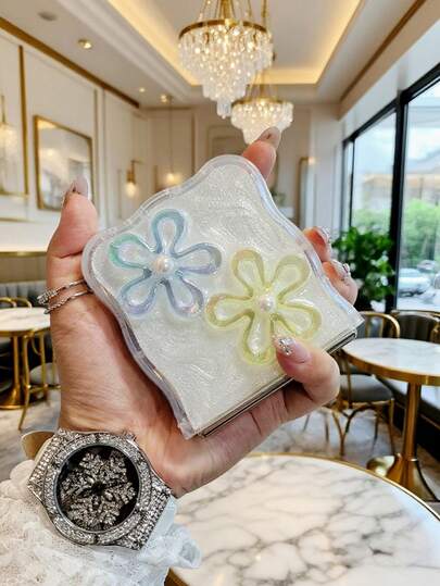 1个时尚简约奢华向日葵仿珍珠多色花朵折叠手机壳，适用于三星Galaxy ZFlip 3/ZFlip 4/ZFlip 5/ZFlip 6/ZFlip 7折叠手机，清新可爱，可折叠保护壳，送给女朋友的礼物，圣诞礼物