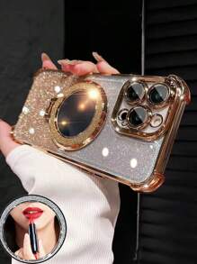 1 件简约彩绘手机壳，太空主题防震/TPU 硅胶软边豪华保护套，带防尘孔，兼容三星 Galaxy S24 Ultra/S24 Plus/S24/S23 Ultra/S23 Plus/S23/S22 Ultra/S22 Plus/S22/S21 Ultra/S21 Plus/S21 FE/S23 FE/S20 Ultra/S20 Plus/S20 FE 和镜面支架 + TPU 硅胶软边全覆盖高端保护壳，适用于 OPPO A5x/C1 2 3 4 5 6 7 8 9/9 8 7 6 5 4 3 2 1 和 OPPO A1 2 3 4 5 6 7 8 9 9 8 7 6 5 4 3 2 1 防水防摔防刮 - 金色 - 查看 3