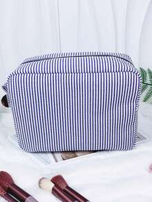 Customized Text & Striped Travel Toiletry Bag - Personalized Zipper Cosmetic Organizer Pouch, Portable Polyester Storage Box, Suitable For Travel, School, Dorm Or Home - Perfect Gift For Mom And Wife, School Essential Organizer, Waffle Material + Exclusive Name Embroidery, Christmas, Valentine's Day Gift, Makeup Brush Holder, Makeup Mirror Makeup Brush Lipstick Organizer, Portable For Business Trip And Travel. Suitable For Storing Cosmetics, Stationery, Car Accessories Christmas Beauty Accessories