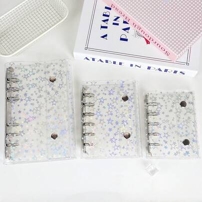 A6、A7、M5 透明カラフルスター柄スパイラルノートブックセット、ミニマリスト6穴リングバインダーノートカバーステッカー、リーフィーバインダーステッカー、学校用品必需品