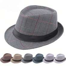 Sombrero Fedora a cuadros para hombre, sombrero de jazz para caballero, ocio, primavera/verano, para mediana edad y ancianos, sombrilla artística, sombrero de cubo para PCZ3 - Negro - Ver 1