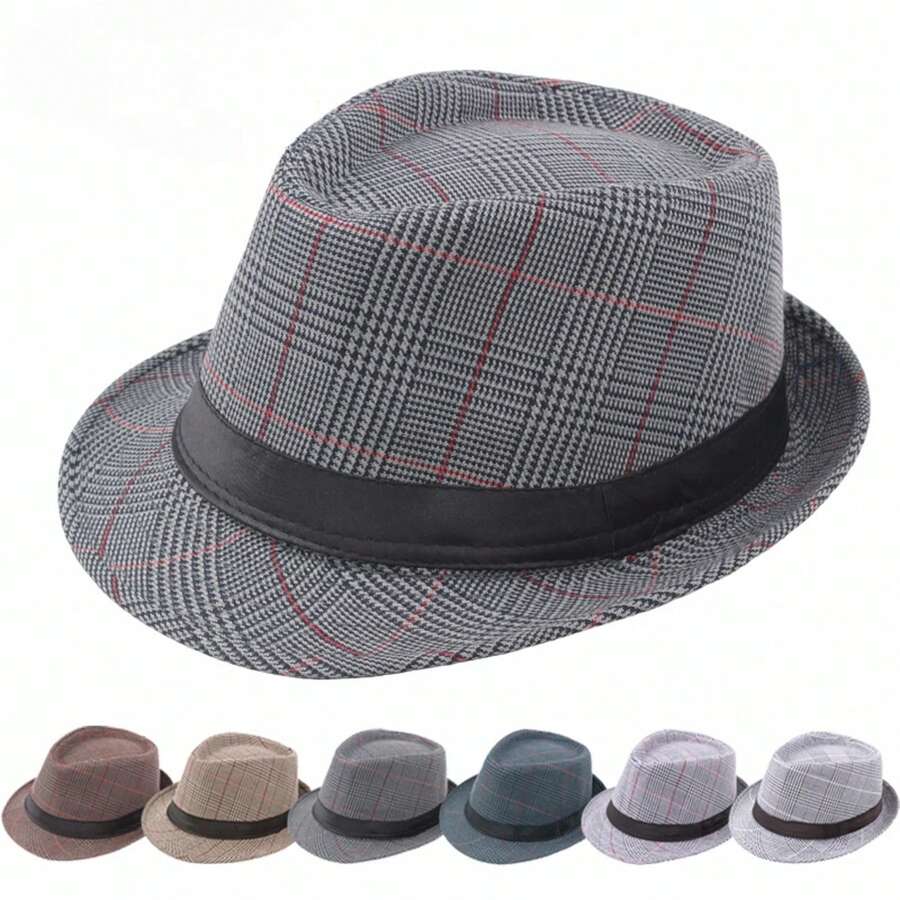 Sombrero Fedora a cuadros para hombre, sombrero de jazz para caballero, ocio, primavera/verano, para mediana edad y ancianos, sombrilla artística, sombrero de cubo para PCZ3 - Negro - Ver 1