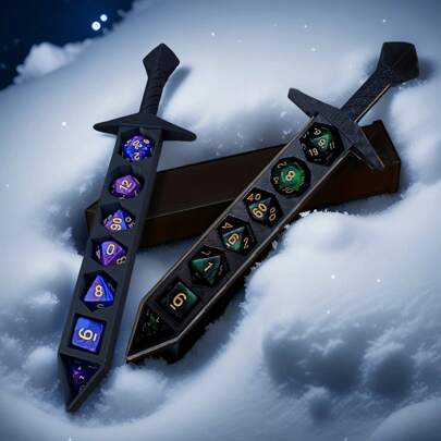 7pcs Dice Set With 3D Printed ABS Resin Sword-Shaped Storage Box, Suitable For TTRPG/RPG Tabletop Games Or Other Board Games | Unique Dice Sword, Suitable For Autumn Game Parties (Blue-Purple), Personalized Christmas Gift, Gift For Boyfriend, Creative Gifts For Men, Fun Gifts For Teenagers